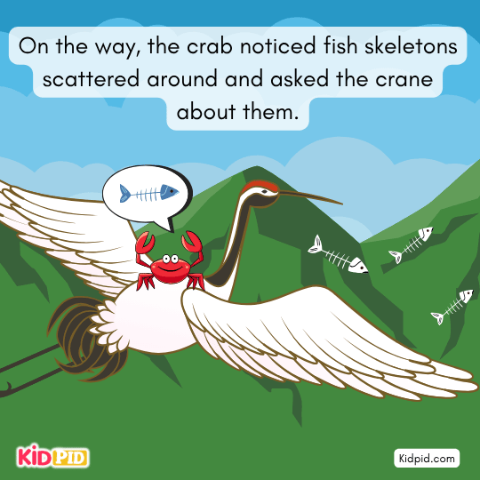 Crane decides to carry a crab next, planning another trick in this animal moral tale.