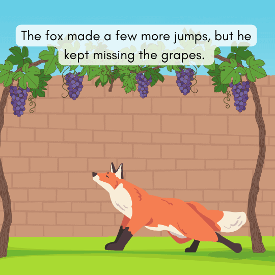 Fox making several jumps but still missing the grapes, showing struggle and determination.