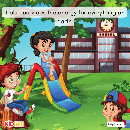 Sunlight providing energy for plants, animals, and humans on Earth – energy transfer and ecosystem science illustration 