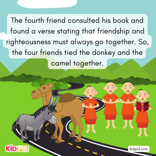 Brahmins run away after angering the donkey’s owner with their foolish actions.