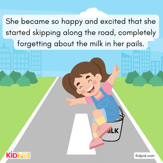 Sad Molly realizes she lost her milk and cannot buy a chicken anymore.