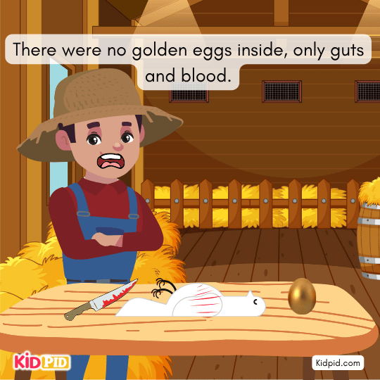 Farmer discovers only blood and guts, realizing the terrible mistake he made.