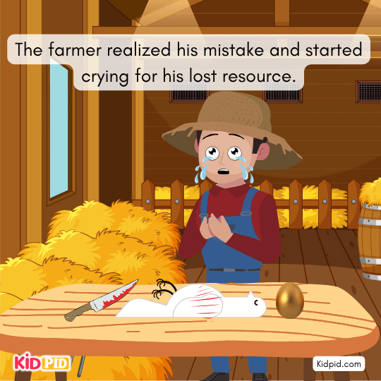 Farmer cries after losing the goose that once gave him daily golden eggs.