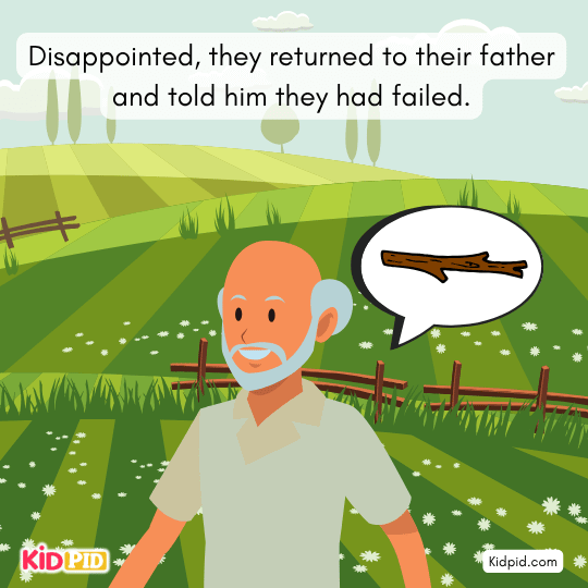 The old man explains the unity lesson—sticks break alone, but stay strong together.