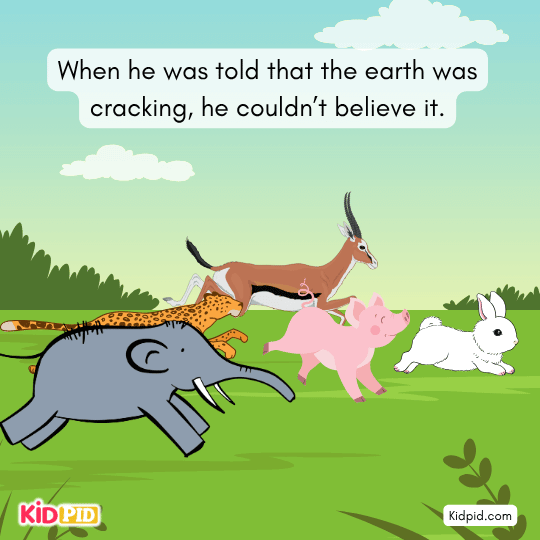 Animals tell the lion the earth is cracking, leaving him shocked.