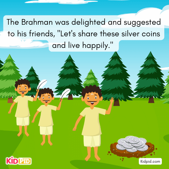 Third Brahman wants to share the gold, but the fourth seeks diamonds instead.