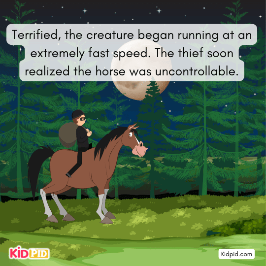 Thief grabs a tree branch and escapes from the uncontrollable creature.