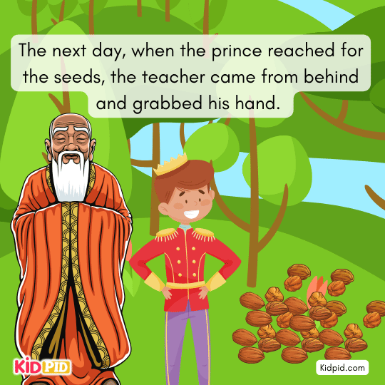 Next day, as prince reached for seeds, teacher caught his hand - interesting short story