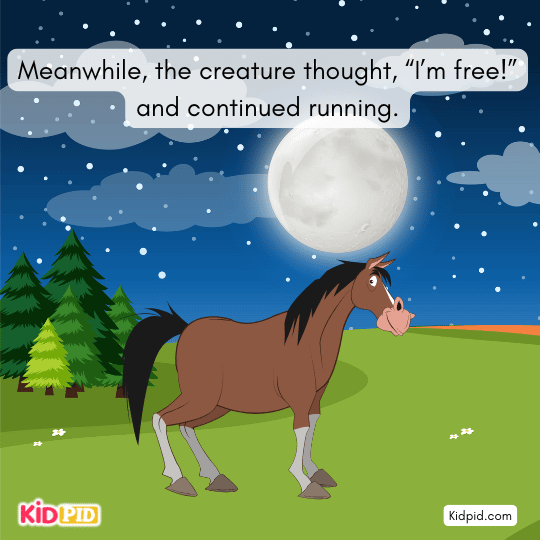 Monkey friend watches from a tree and asks creature why he didn’t fight back.