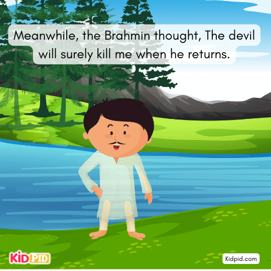 Devil jumps into the lake to wash his feet, still confident in his plan.