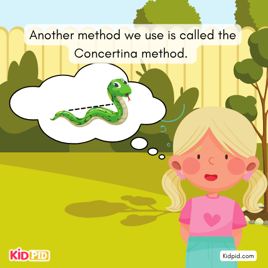 Concertina method: snake grips with tail to spring forward.