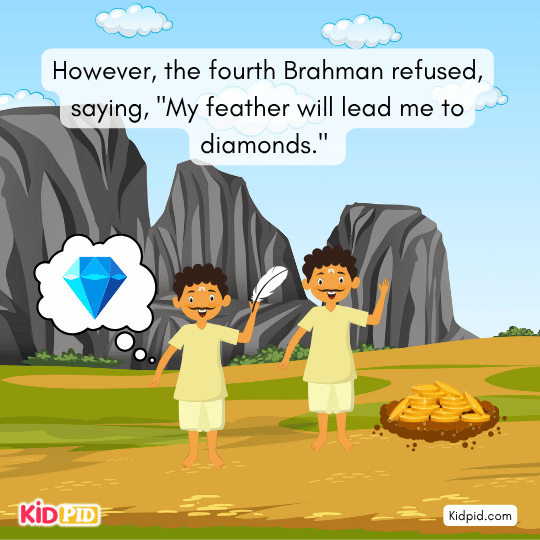 Brahman asks the man why a spinning wheel sits on his head and for water.