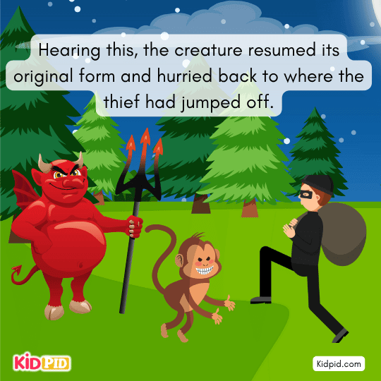 Thief grows angry seeing the monkey and prepares to punish it.