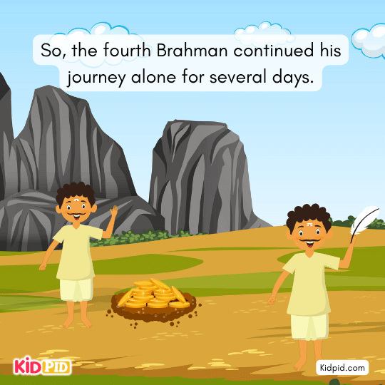 The spinning wheel leaves the man and suddenly attaches to the Brahman’s head.