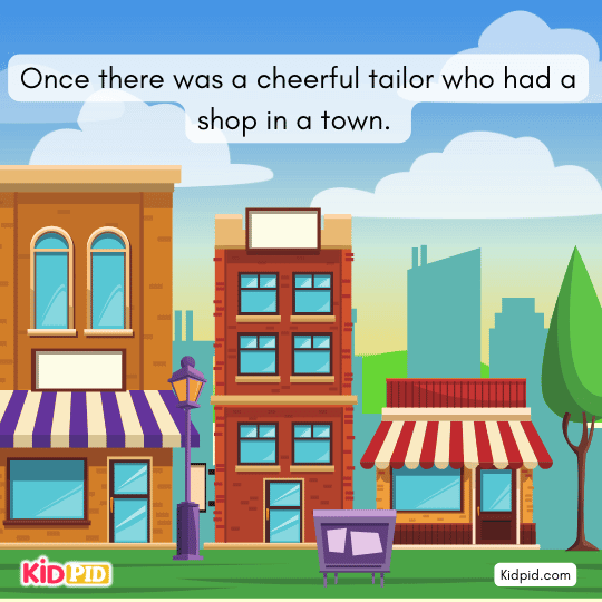 Friendly tailor smiling in his shop, known for kindness and good behavior in town.