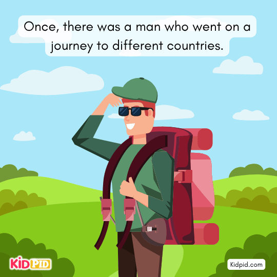 Traveler sharing amazing adventures and great deeds in a children’s moral tale about honesty and humility.