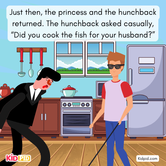 Blind man strikes the hunchback, and the man’s hunch disappears magically.