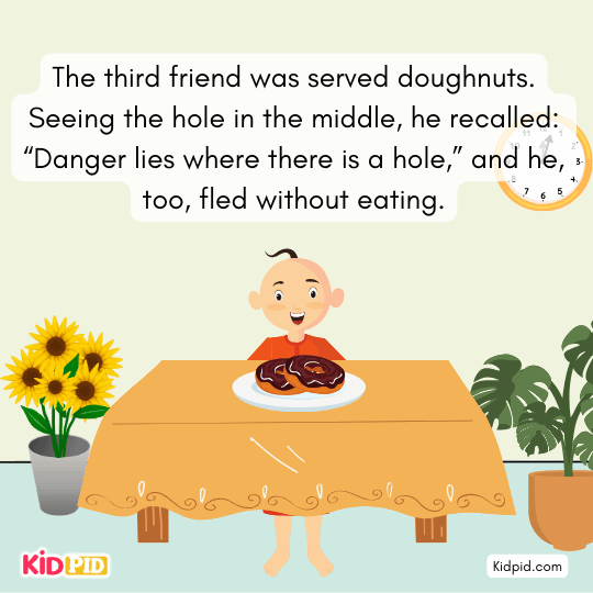 Hungry Brahmins flee the feast due to misreading verses and mistrusting the food.