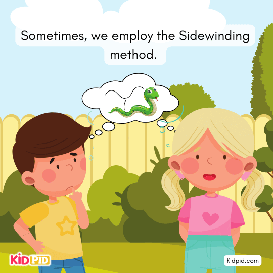 Sidewinding method: snake moves head and body sideways.