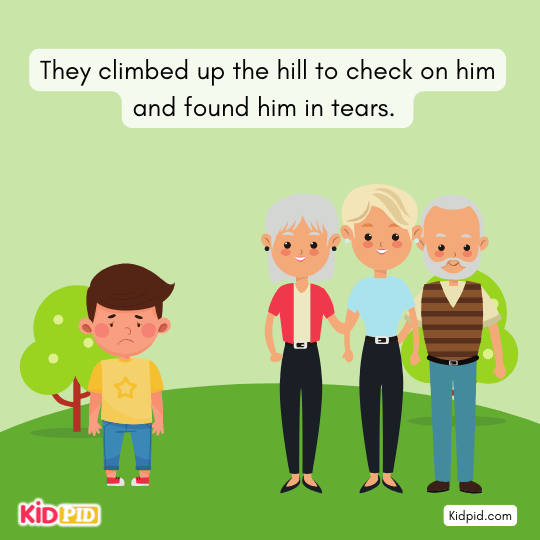 Villagers find boy crying on hill – kids moral story.