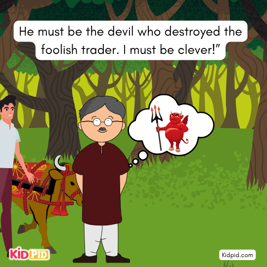 Devil appearing again with his troops in jungle — illustration of danger and evil testing wise merchant.