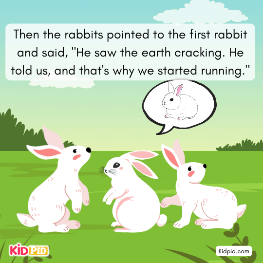 Rabbit nervously leads the lion to the spot where he heard the sound.