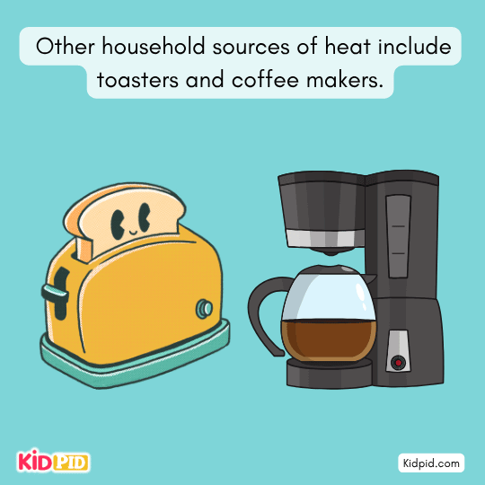 Oven heating food by transferring thermal energy – everyday example of heat application for kids 