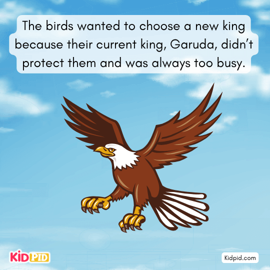 Birds seek a new king because Garuda won’t protect them, a kids’ fable on leadership and responsibility.