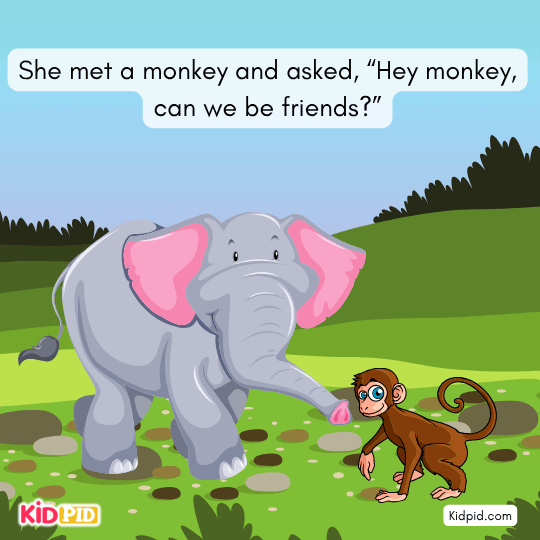 Elephant asks the monkey to be her friend, but the monkey refuses because she is too big.