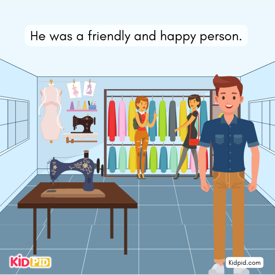 Man walking with his pet elephant through the town in a children’s moral story.