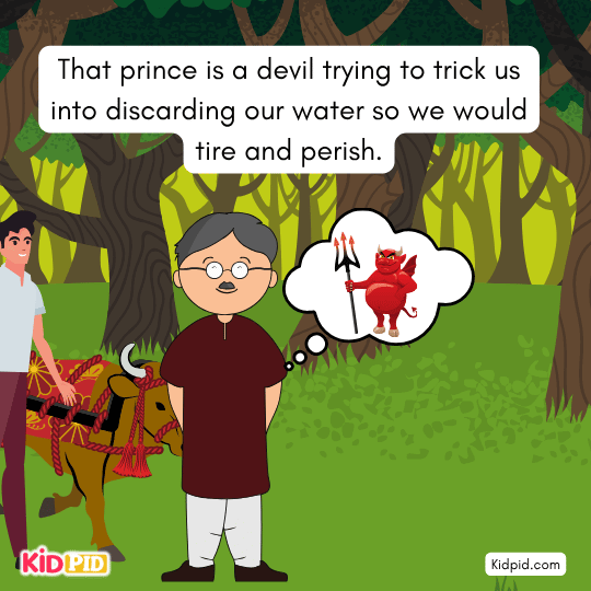 Caravan moving quickly through the dangerous forest — illustration of perseverance and smart action in moral tale.