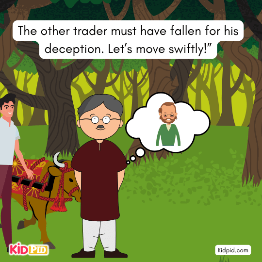 Trader and guards keeping watch with swords at night — moral story image about safety and vigilance.