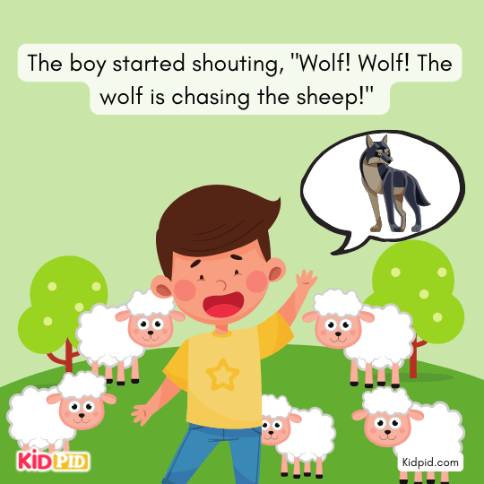 Boy shouting 'Wolf!' to trick villagers – honesty story.