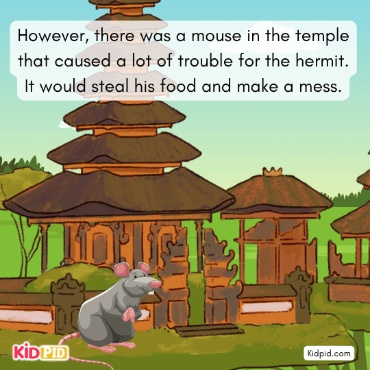 Hermit struggling to stop the mouse from stealing food, teaching kids about problem-solving and patience.