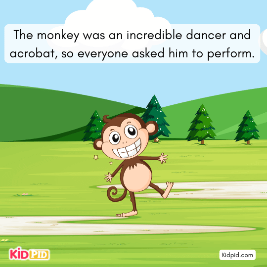 Confident monkey dances brilliantly on stage during the jungle talent show.