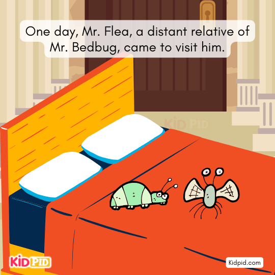 Mr. Flea visits Mr. Bedbug and admires the king’s luxurious bed.