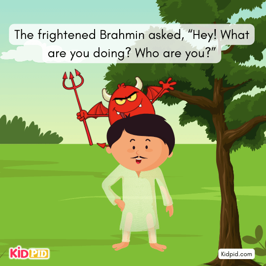 Scared Brahmin asks the devil who he is and what he wants from him.