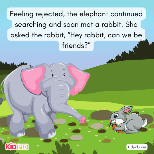 Elephant asks a rabbit to be her friend, hoping to find companionship.