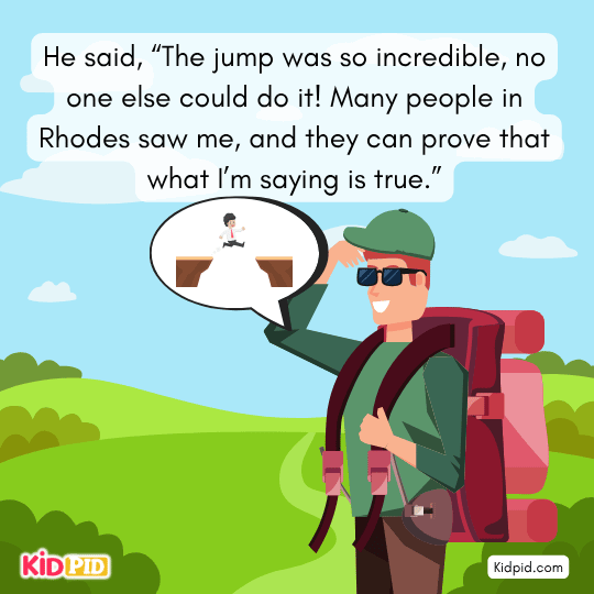 Listener challenges the man to prove his jump by doing it here, teaching kids about truth and action.