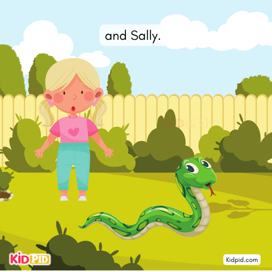 Snake notices Sally from afar in the green woodland area.