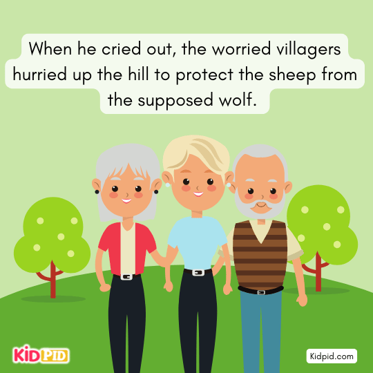 Villagers rushing uphill to save sheep – children’s story.