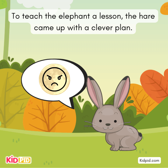 Clever hare planning a solution to teach the elephants a lesson in a kids’ problem-solving animal story.