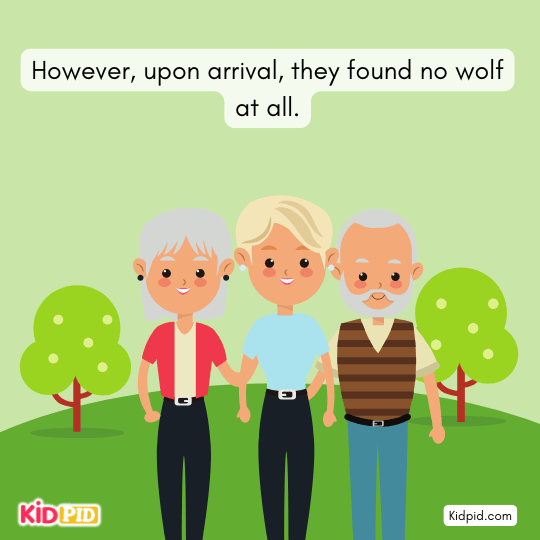 No wolf found – villagers fooled in moral tale.