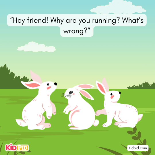 Rabbit yells that the earth is cracking and urges everyone to run.