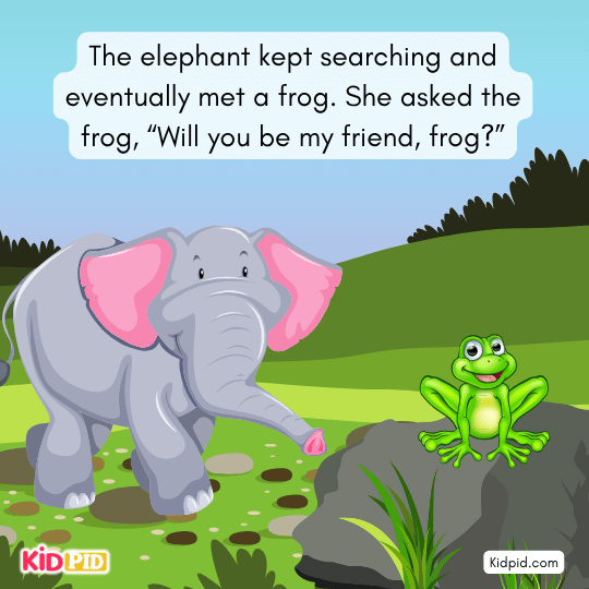 Elephant meets a frog and asks if they can be friends in this animal story.