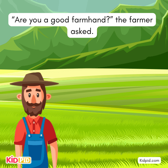 Short slender man past middle age approaches farmer story