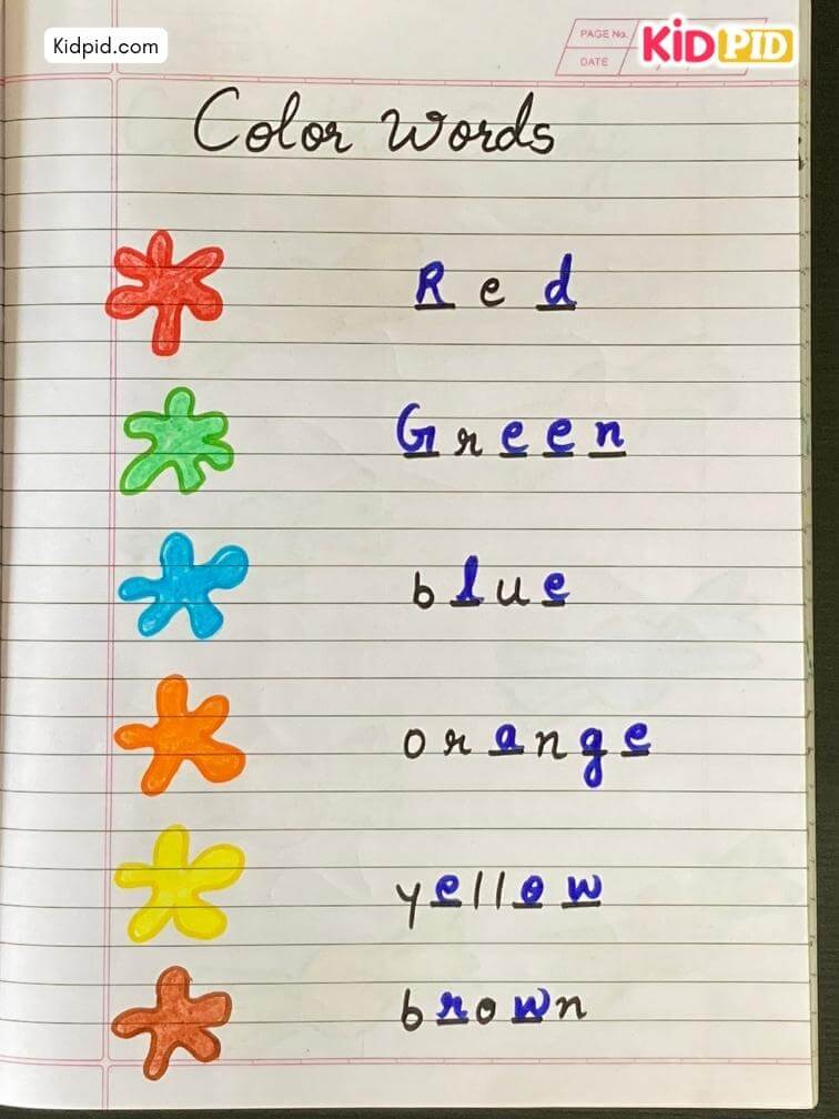 Complete the Color Names – Missing Letters Activity