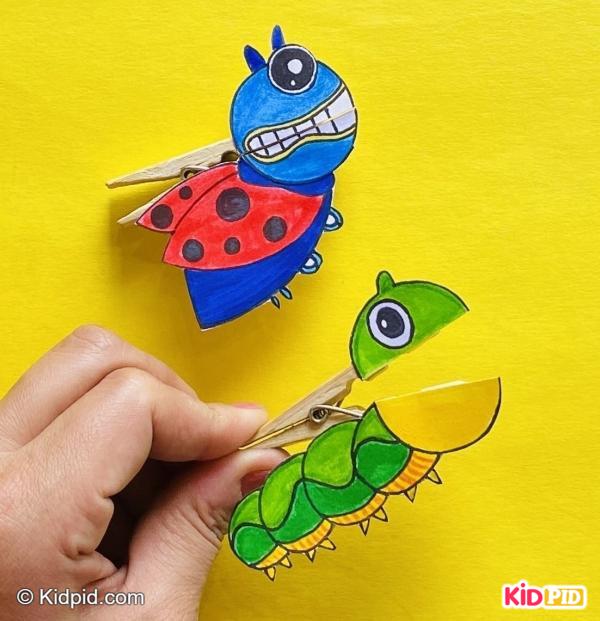 Clothespin insects with hand-drawn designs