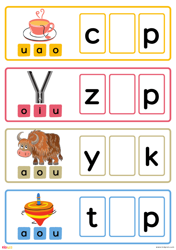 CVC Missing Vowels Workbook for Kids 10