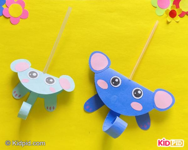 Cute mouse straw puppets made with paper